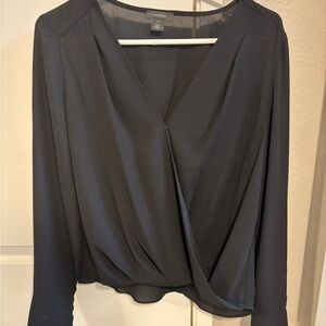 Halogen Gray Asymmetrical Wrap Blouse Long Sleeve